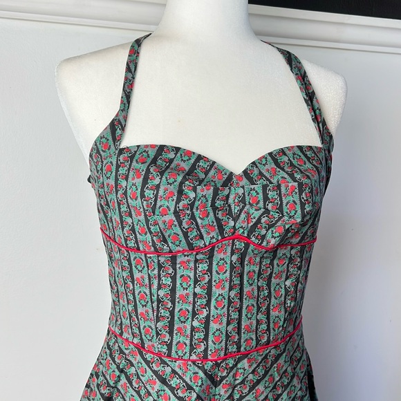 MORBID THREADS Y2K Goth halter neck sundress with floral skull print 💀 - Picture 7 of 10